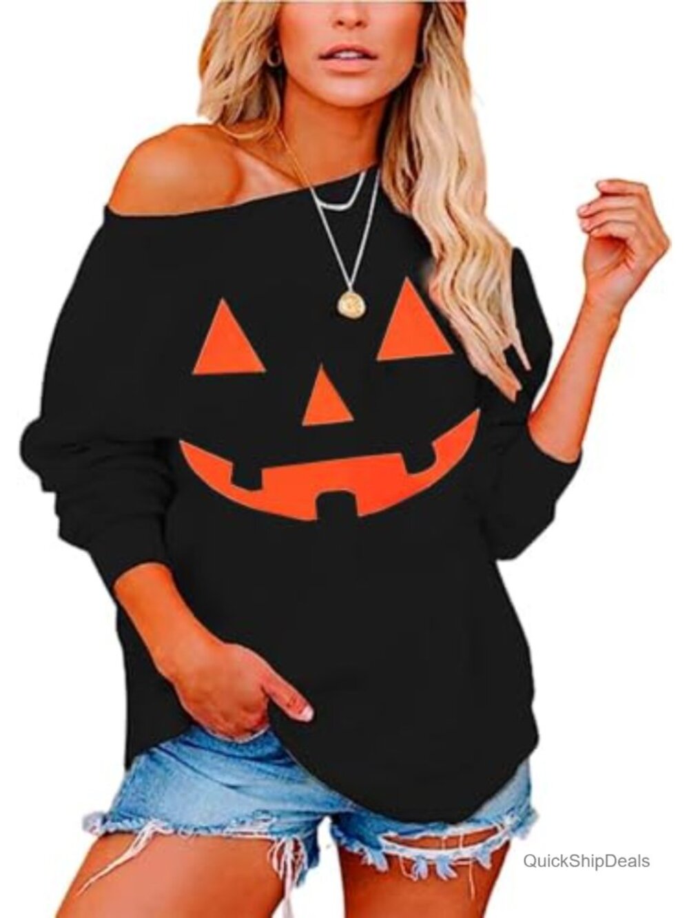 Off Shoulder Halloween Pumpkin Graphic Sweatshirt